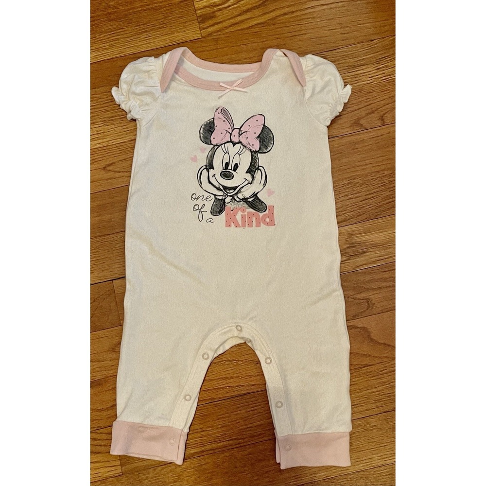 Disney Minnie Mouse Baby Girl Romper Pink & Off White 6 Months NWT